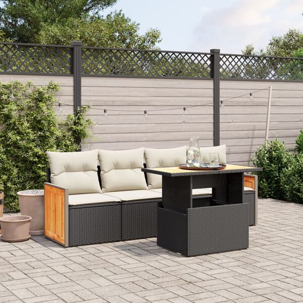 vidaXL 5-delige Loungeset met kussens poly rattan zwart