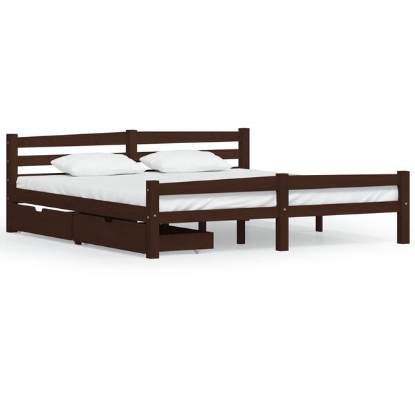 vidaXL Bedframe met 2 lades massief grenenhout donkerbruin 180x200 cm
