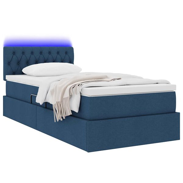 vidaXL Opbergbed met LED met matras met LED Blauw 100 x 200 cm Stof
