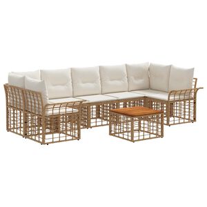 vidaXL Buiten bankenset 8 st Natuurlijk en Cr&egrave;me Wit poly rattan