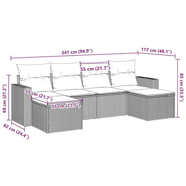 vidaXL 6-delige Loungeset met kussens poly rattan bruin