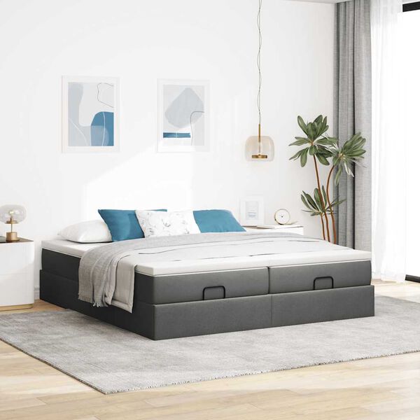 vidaXL Ottoman bed met matrassen 180x200cm stof donkergrijs
