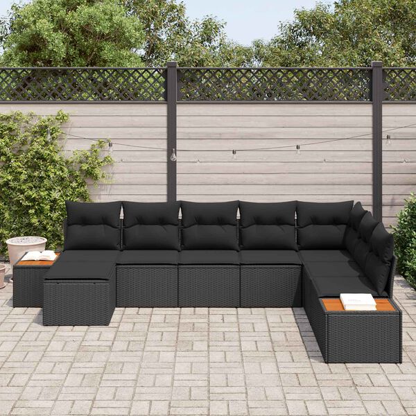 vidaXL Tuinbankenset met kussen met opslag 9 pcs Zwart Polyrattan