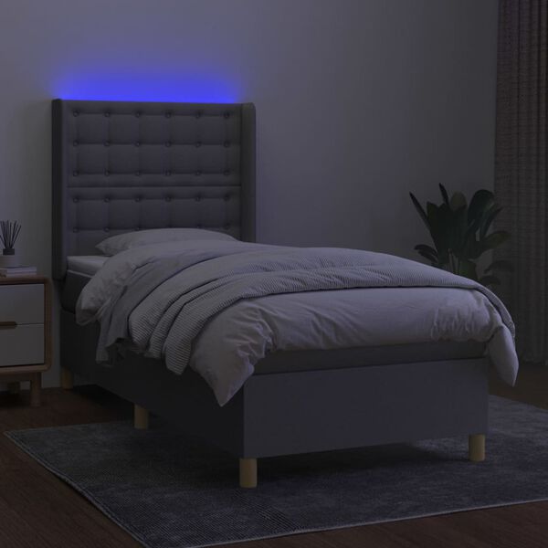 vidaXL Boxspring met matras en LED stof lichtgrijs 90x190 cm