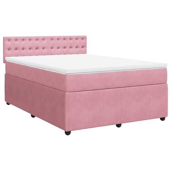 vidaXL Boxspring met matras fluweel roze 140x190 cm