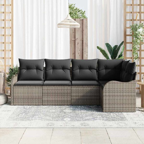 vidaXL Tuin Sofa Set met kussen 5 pcs Grijs Poly riet