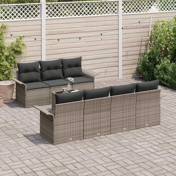 vidaXL Tuinbankenset met kussen met opslag 8 pcs Grijs poly rattan