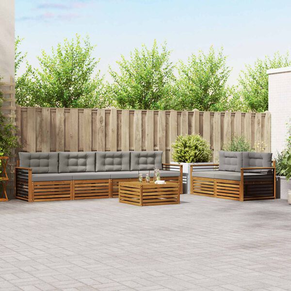 vidaXL Buiten bankenset met kussen 7 pcs Natuurlijk en Lichtgrijs