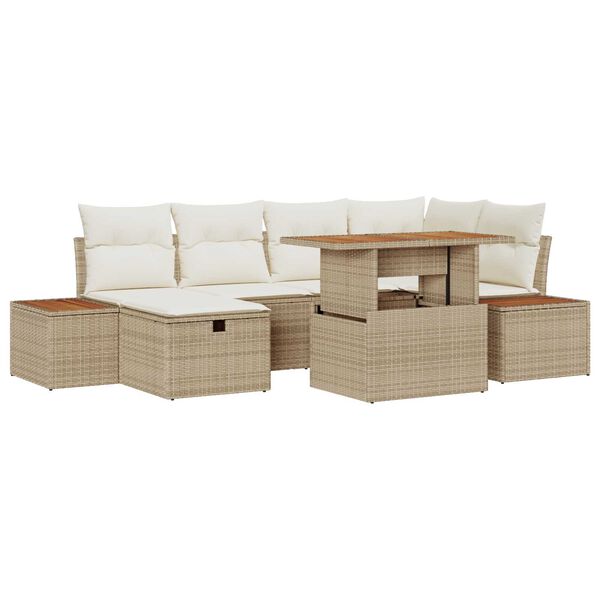 vidaXL Tuin Sofa Set met kussen met opslag 7 pcs Beige Poly riet