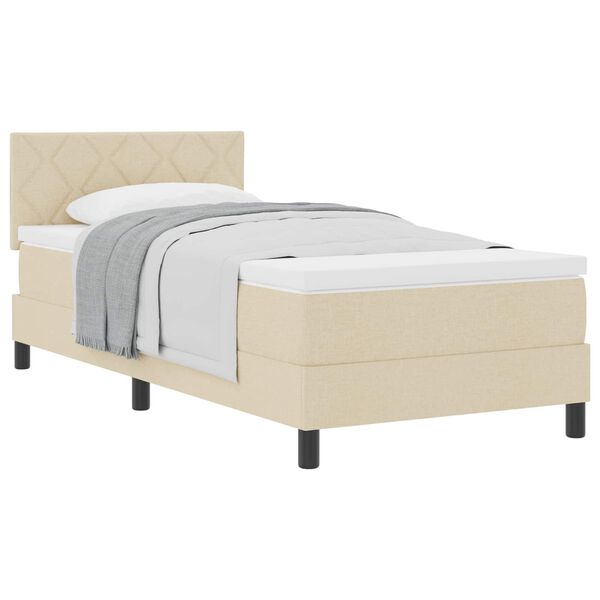 vidaXL Boxspringbed met matras met hoofdeinde Cr&egrave;me 90 x 190 cm Stof