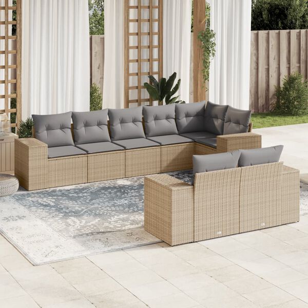 vidaXL 8-delige Loungeset met kussens poly rattan beige