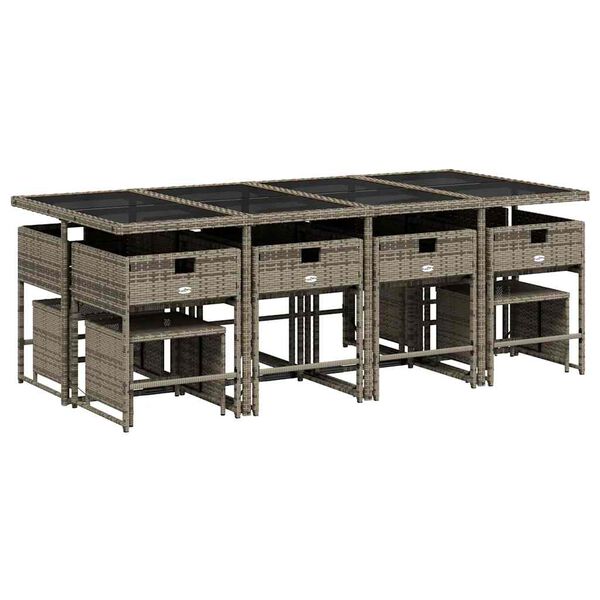 vidaXL 13-delige Tuinset met kussens poly rattan grijs