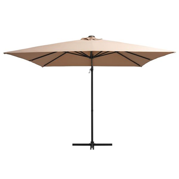 vidaXL Zweefparasol met LED en stalen paal 250x250 cm taupe