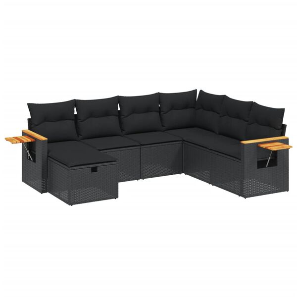 vidaXL 7-delige Loungeset met kussens poly rattan zwart