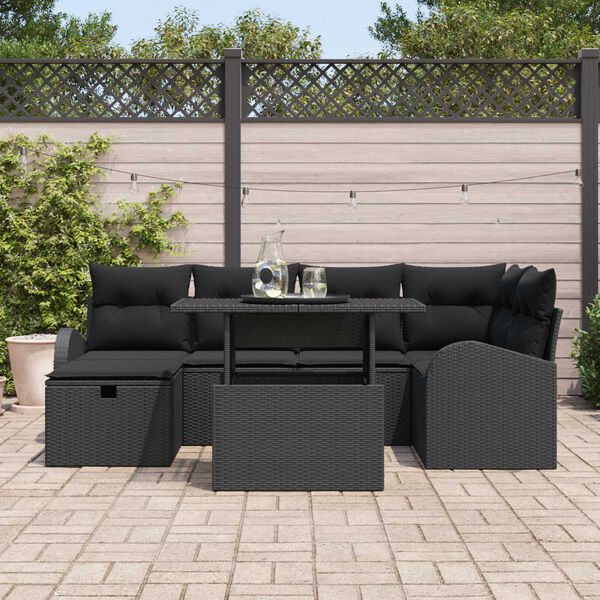 vidaXL Tuin Sofa Set met kussen met opslag 7 pcs Zwart Poly riet