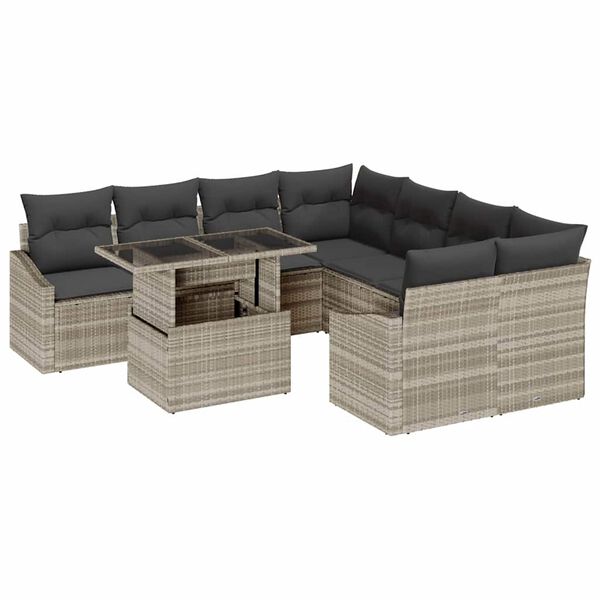 vidaXL Tuin Sofa Set met kussen 9 pcs Lichtgrijs poly rattan