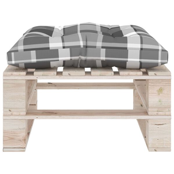 vidaXL Tuinpoef met grijs geruit kussen pallet grenenhout