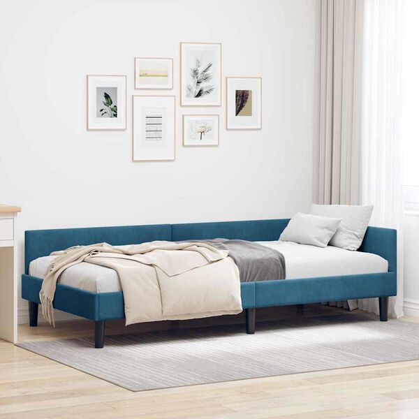 vidaXL Hoekbedframe met hoofdeinde Blauw 100 cm x 200 cm Fluweel
