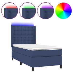 vidaXL Boxspring met matras en LED stof blauw 90x190 cm