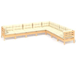 vidaXL 8-delige Loungeset met cr&egrave;mekleurige kussens massief grenenhout