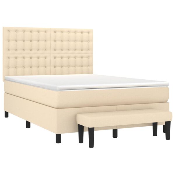 vidaXL Boxspring met matras stof cr&egrave;mekleurig 140x190 cm