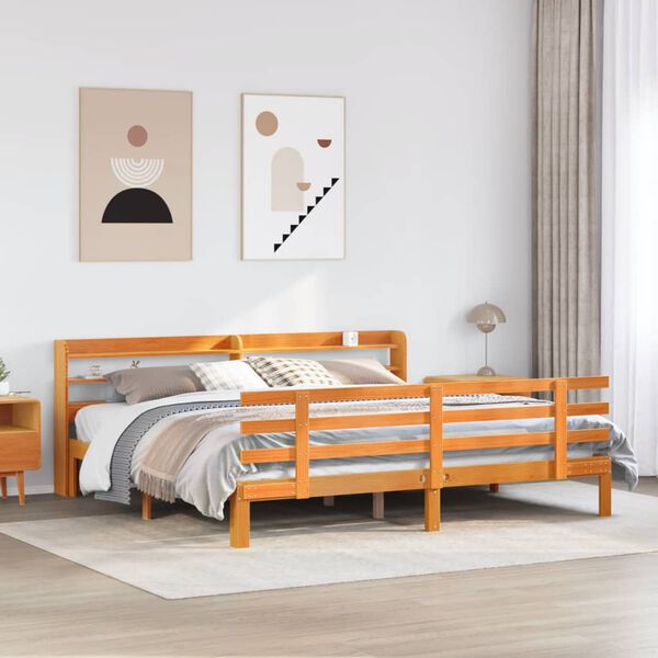 vidaXL Bedframe met hoofdbord massief grenenhout wasbruin 180x200 cm