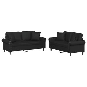 vidaXL 2-delige Loungeset met kussens kunstleer zwart