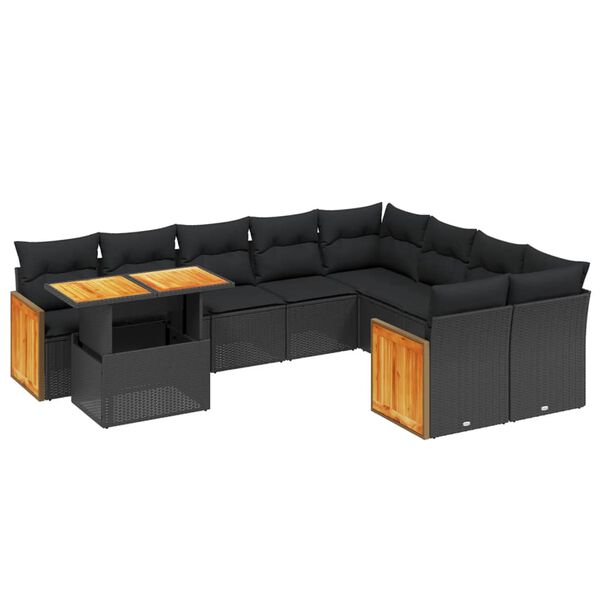 vidaXL 10-delige Loungeset met kussens poly rattan zwart