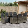 vidaXL Tuin eettafelset met kussen 9 pcs Grijs poly rattan