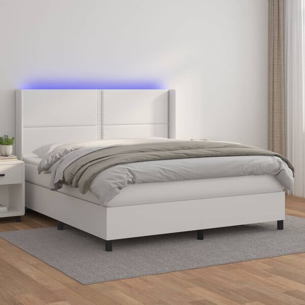 vidaXL Boxspring met matras en LED kunstleer wit 180x200 cm