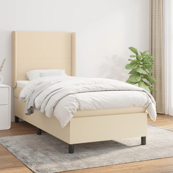 vidaXL Boxspring met matras stof cr&egrave;mekleurig 90x190 cm