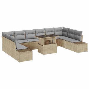 vidaXL Tuin Sofa Set met opslag 11 pcs Beige Poly riet