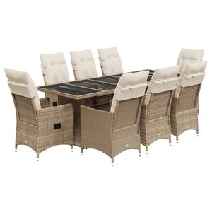 vidaXL 9-delige Bistroset met kussens poly rattan beige