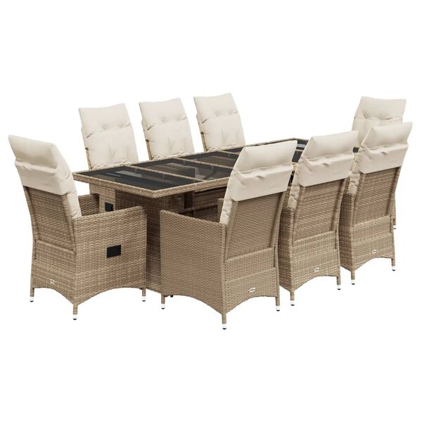 vidaXL 9-delige Bistroset met kussens poly rattan beige
