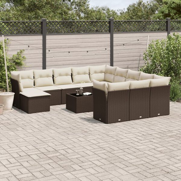 vidaXL 13-delige Loungeset met kussens poly rattan bruin