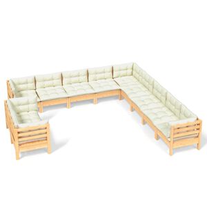 vidaXL 11-delige Loungeset met cr&egrave;mekleurige kussens grenenhout