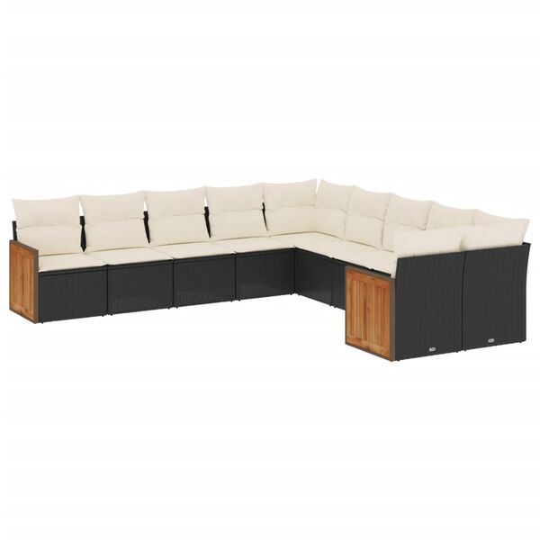 vidaXL 10-delige Loungeset met kussens poly rattan zwart