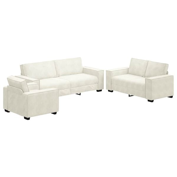 vidaXL 3-delige Loungeset met kussens fluweel crèmekleurig