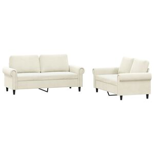 vidaXL 2-delige Loungeset met kussens fluweel cr&egrave;mekleurig