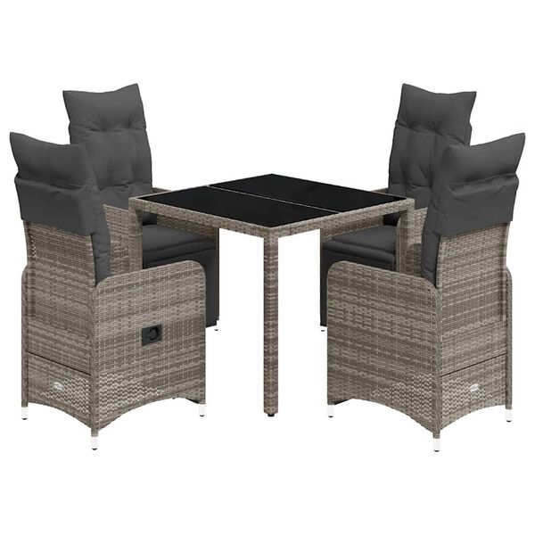 vidaXL 5-delige Bistroset met kussens poly rattan grijs