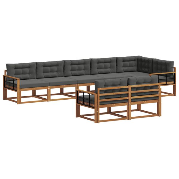 vidaXL Buiten bankenset met kussen 8 pcs Natuurlijk en Antraciet