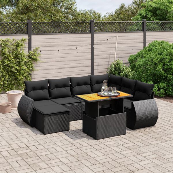 vidaXL 8-delige Loungeset met kussens poly rattan zwart