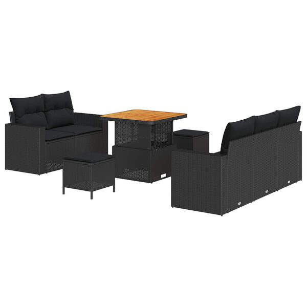 vidaXL Tuin Sofa Set met kussen 8 pcs Zwart poly rattan