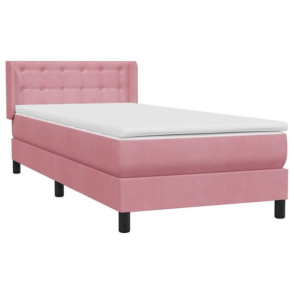 vidaXL Boxspring met matras fluweel roze 90x220 cm