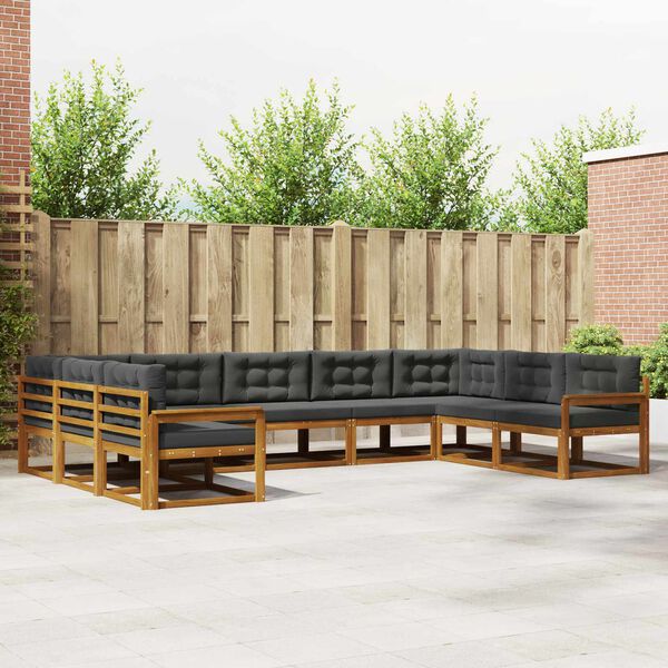 vidaXL Buiten bankenset met kussen 9 pcs Natuurlijk en Antraciet