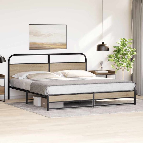 vidaXL Bedframe zonder matras metaal gerookt eikenkleurig 180x200 cm
