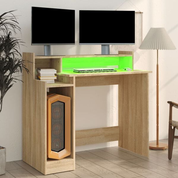 vidaXL Bureau met LED-verlichting 97x45x90 cm hout sonoma eikenkleurig