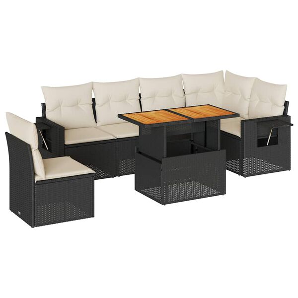 vidaXL 7-delige Loungeset met kussens poly rattan zwart