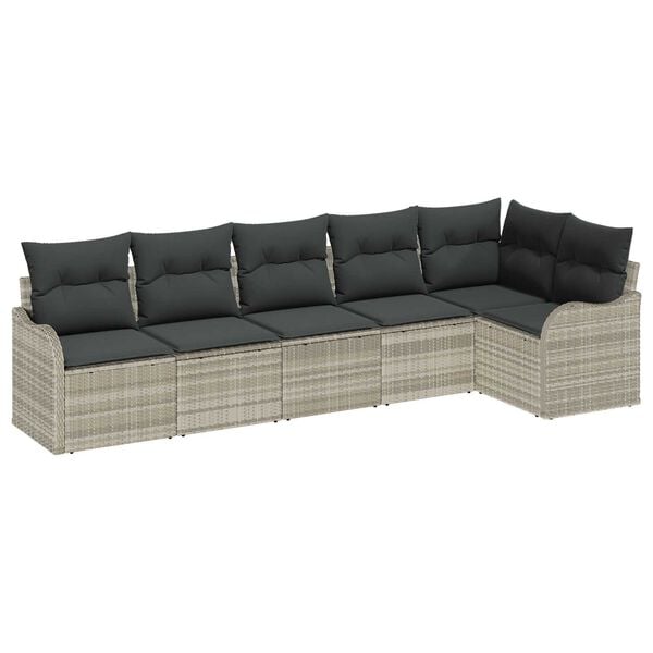 vidaXL Tuin Sofa Set met kussen met opslag 6 pcs Lichtgrijs Poly riet