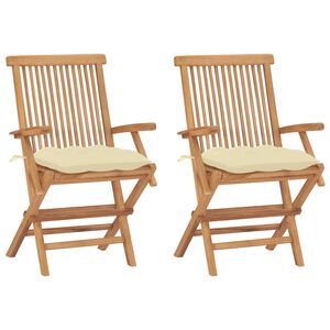vidaXL Tuinstoelen 2 st met cr&egrave;mewitte kussens massief teakhout